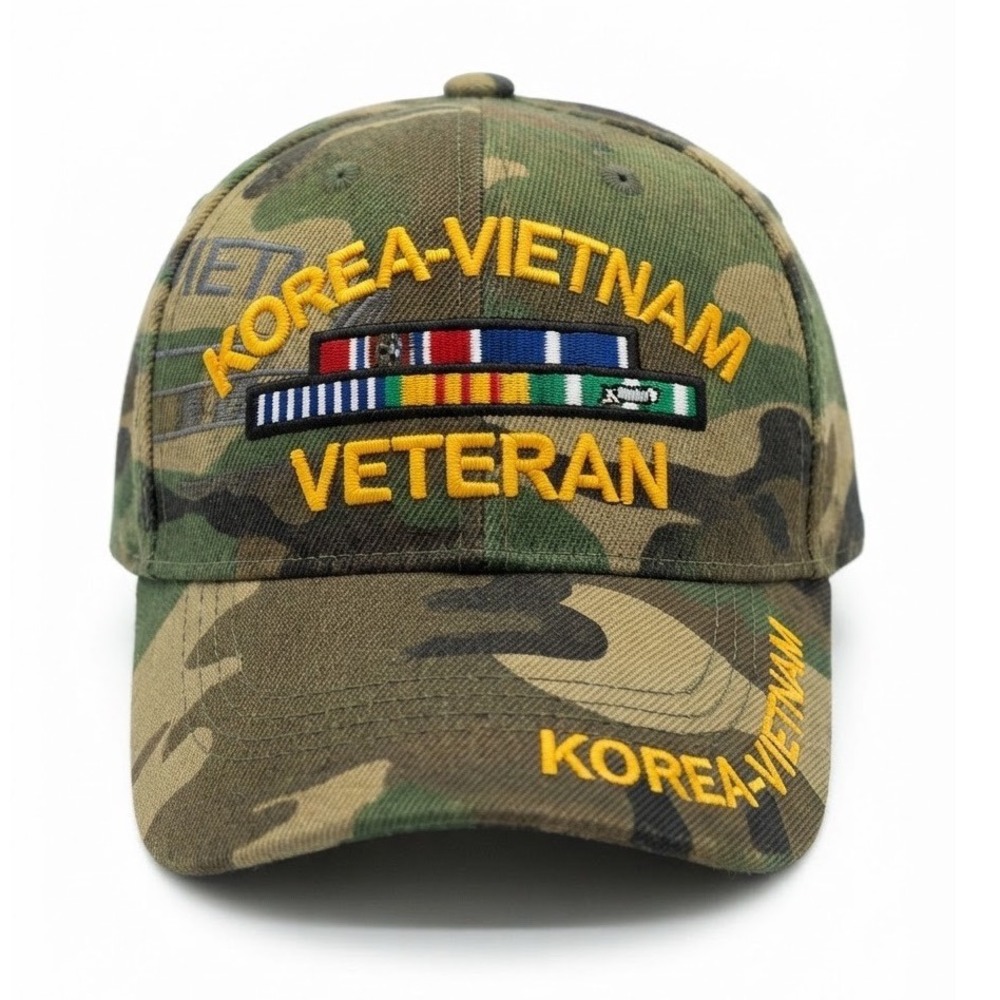US Warriors Korea Vietnam Veteran Camo Hat Military Service Ribbons Baseball Cap